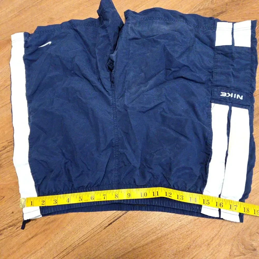 Vintage Nike Mens Swim Trunks Navy Blue White Stripes Swim Shorts Medium M